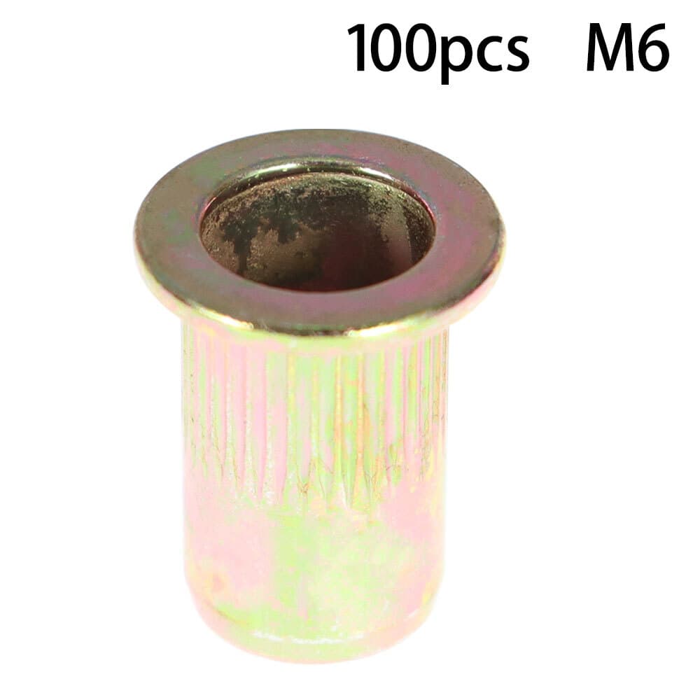 100 Pcs M6 Metric Carbon Steel Rivet Nut Flat Head Threaded Insert Nutsert US 2