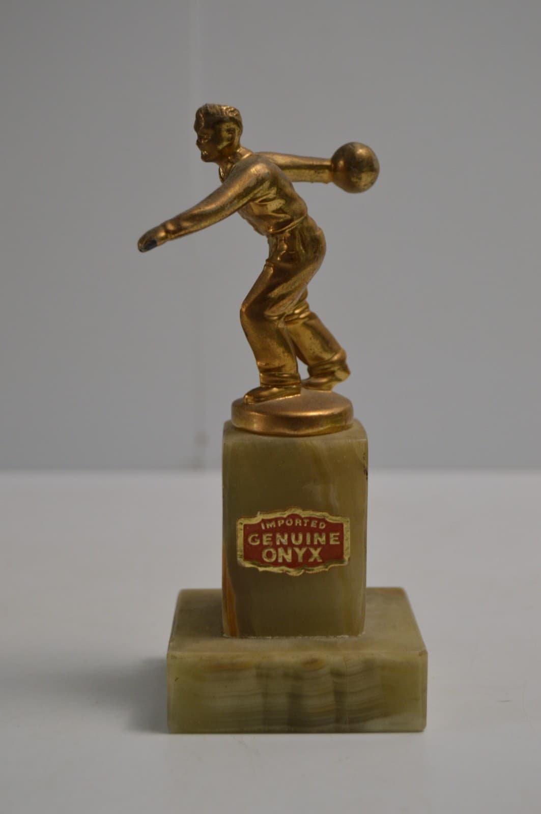 Vintage Bowling Trophy MCM Genuine Onyx Base Brass 1950's Commercial League 5