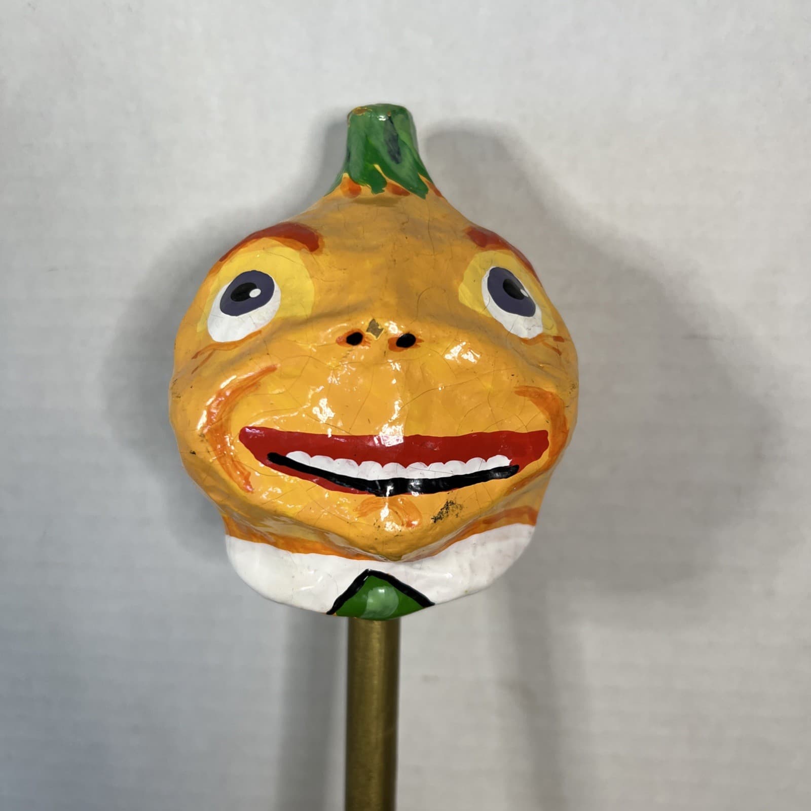 Vintage Paper Mache Pumpkin Head Day Of The Dead Folk Art Halloween Rattle 2