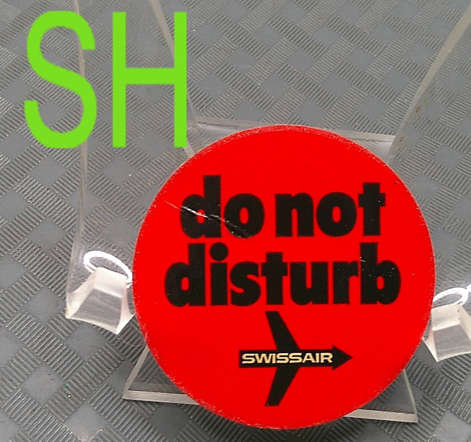 Vintage 1970s SwissAir Airlines DO NOT DISTURB Round Red Button Token Sticker