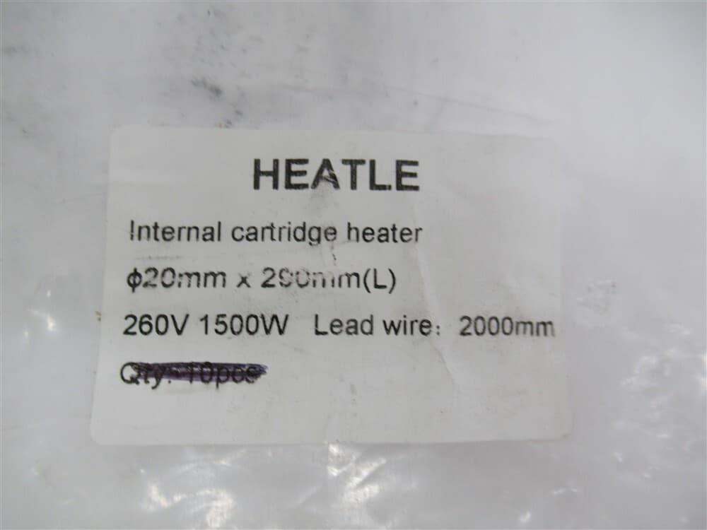 Heatle 20mm x 290mm Long Internal Cartridge Heater, 260V, 1500W, 2000mm Lead 2
