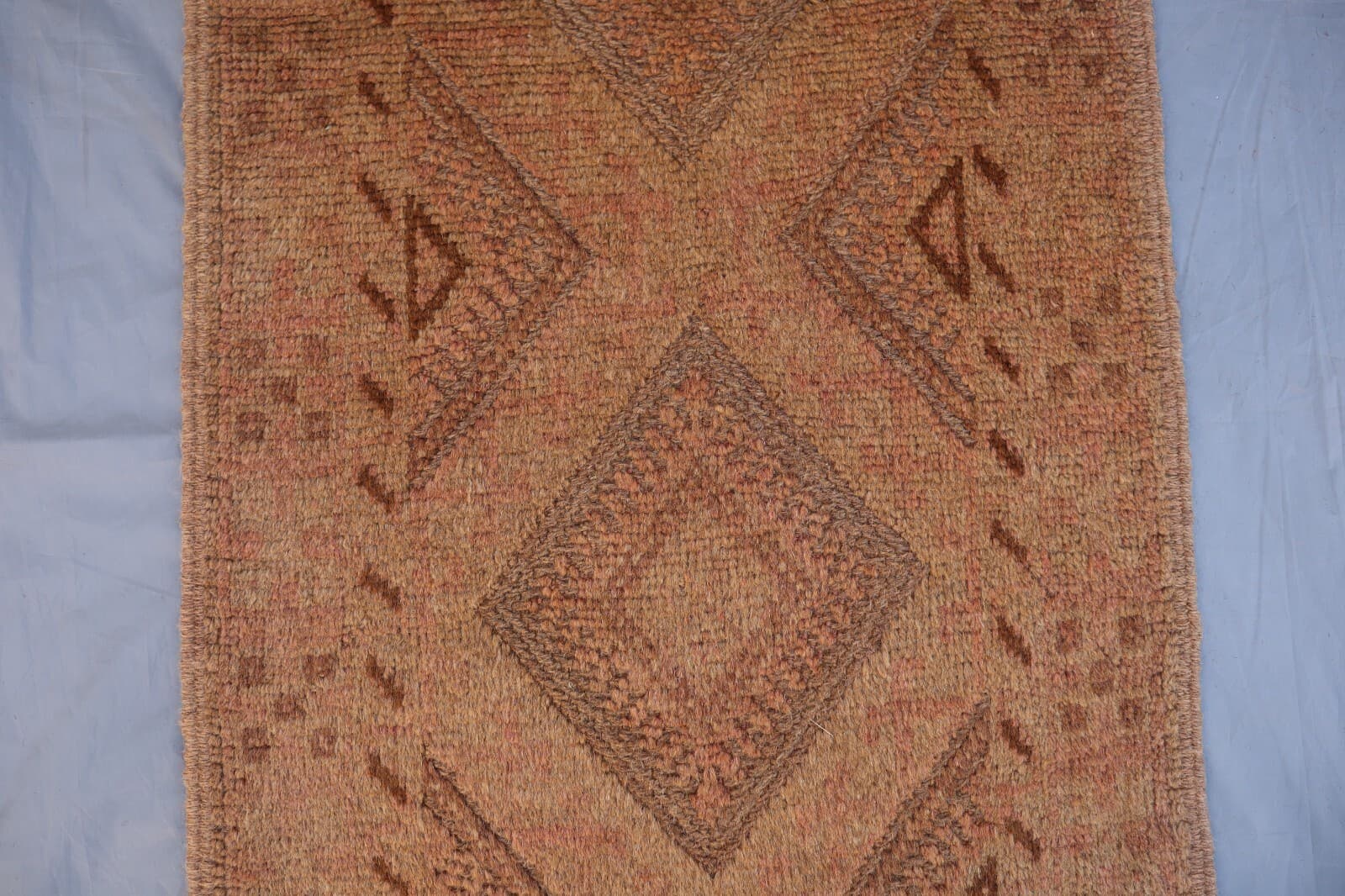 1x8 Warm Earth-Tone Afghan Wool Runner – Tribal Geometric Design with Diamond. 5