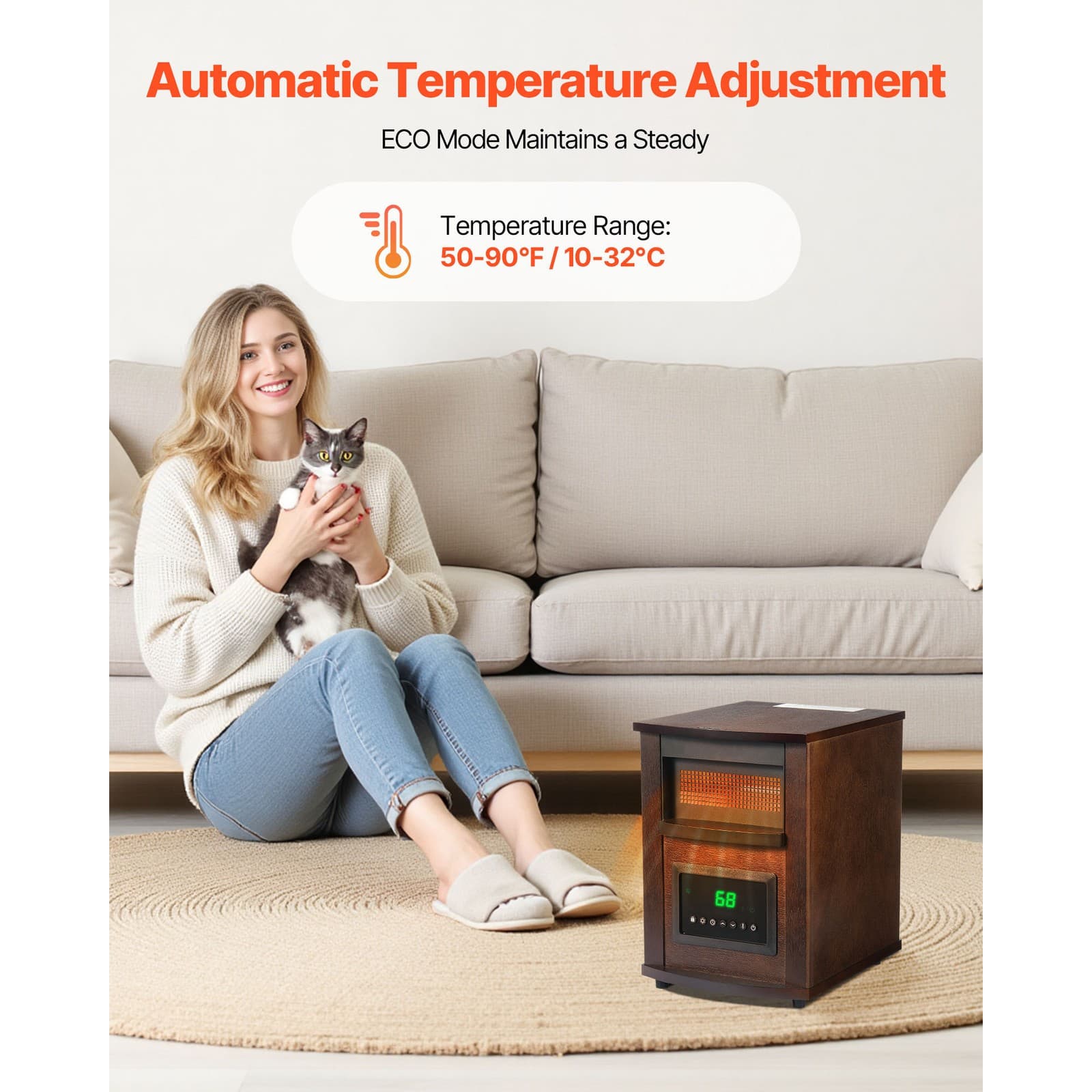 Uimoso 1500W Electric Infrared Space Heater with LED Display and Timer Settings 4