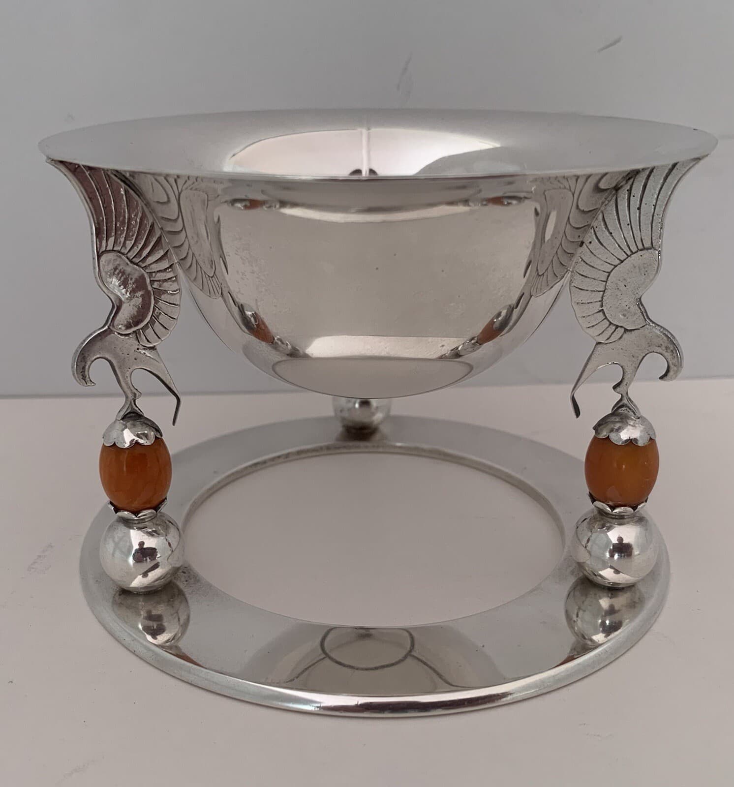 RARE GORHAM ERIK MAGNUSSEN ART DECO STERLING & CARNELIAN EAGLE BOWL 1925-1929