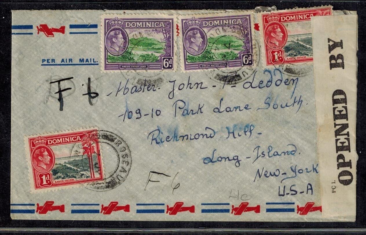 WWII Dominica with never before seen 7 AP 42 Censor tape