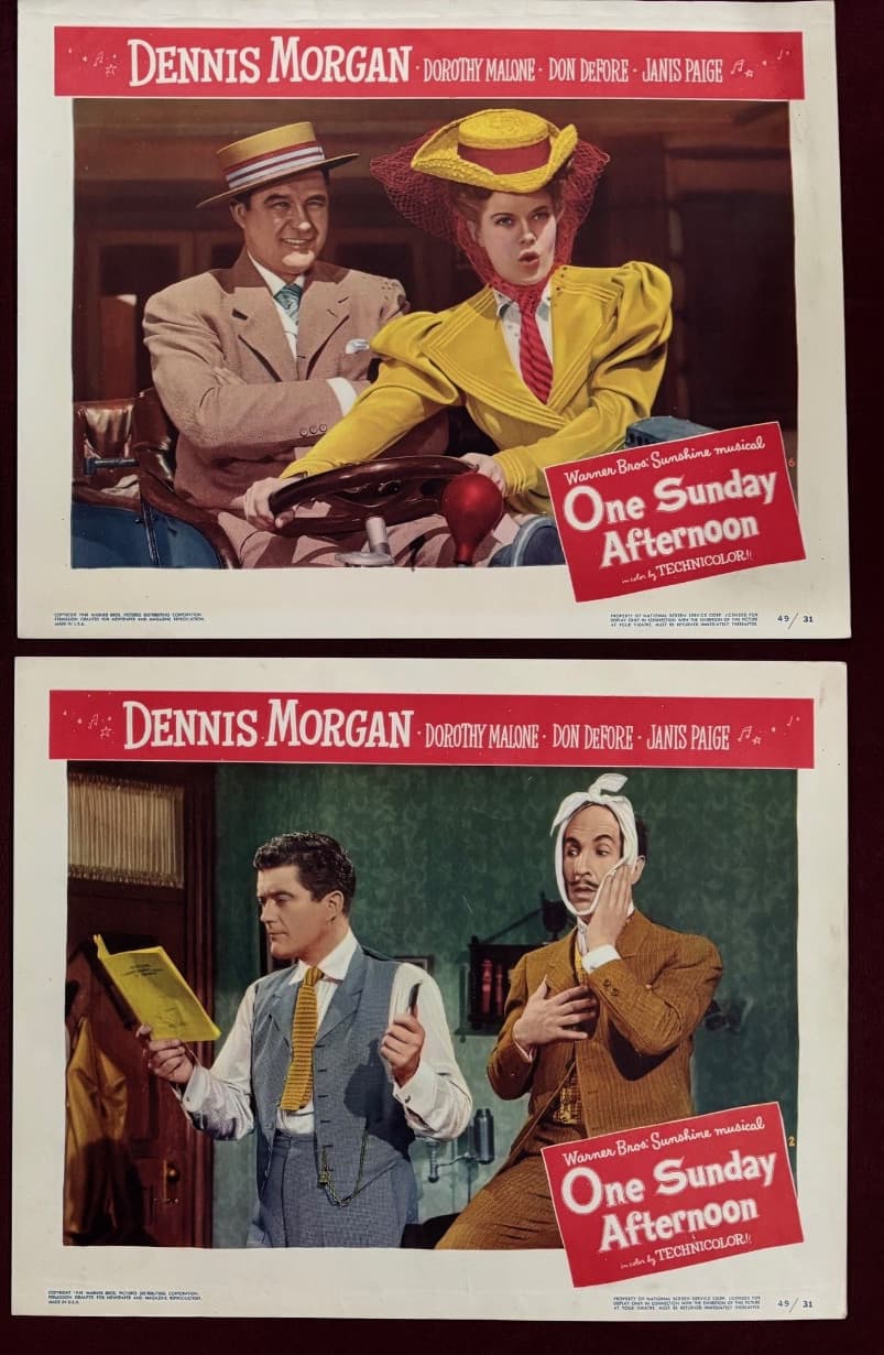 ONE SUNDAY AFTERNOON LOBBY CARDS (2) 1949 DENNIS MORGAN DOROTHY MALONE
