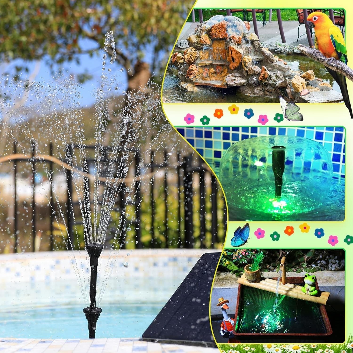Solar  Fountain Pump 20W with 2500mAh Battery & 12 LED Lights for Pond/Garden 3
