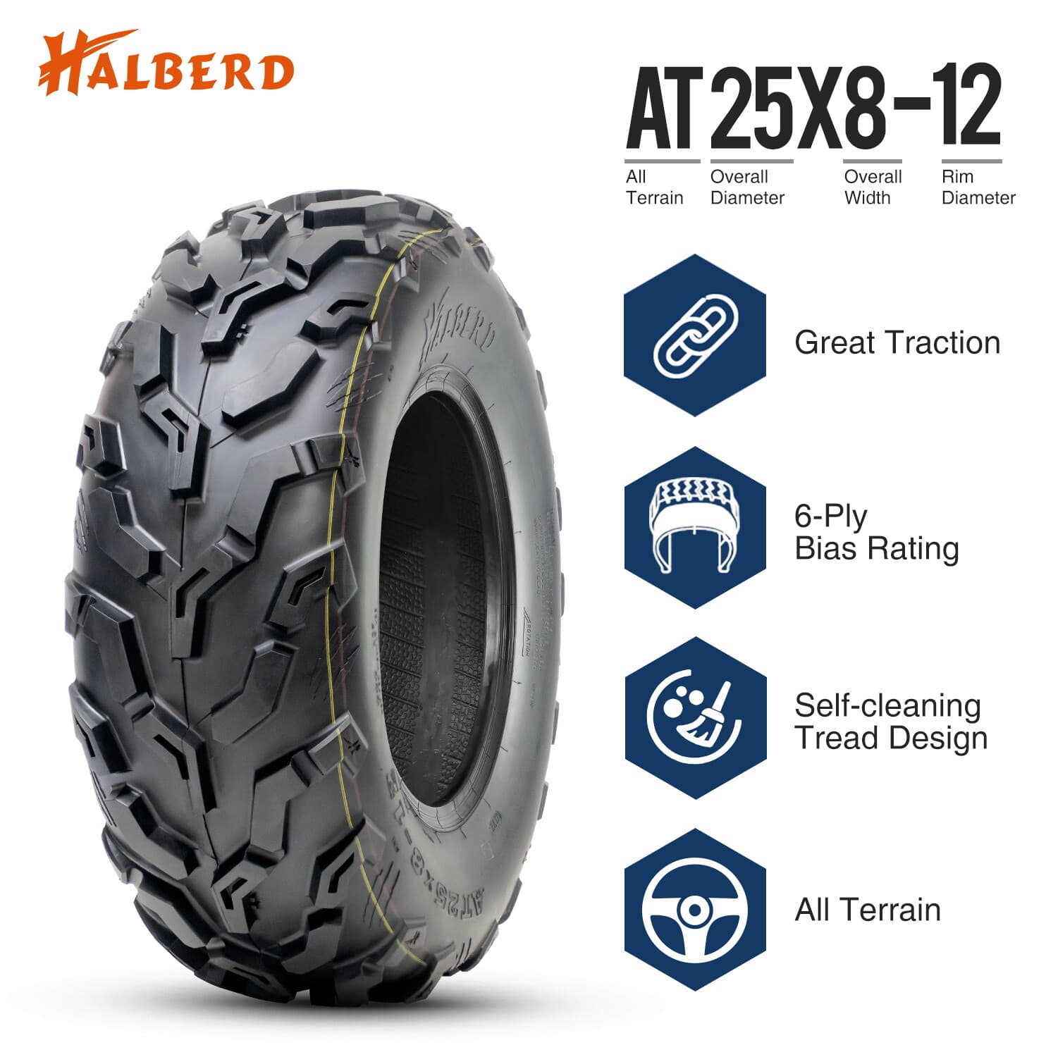 4 Packs 25X8-12 Front 25X10-12 Rear ATV Tires 6Ply All Terrain 25x8-12 25x10-12 2
