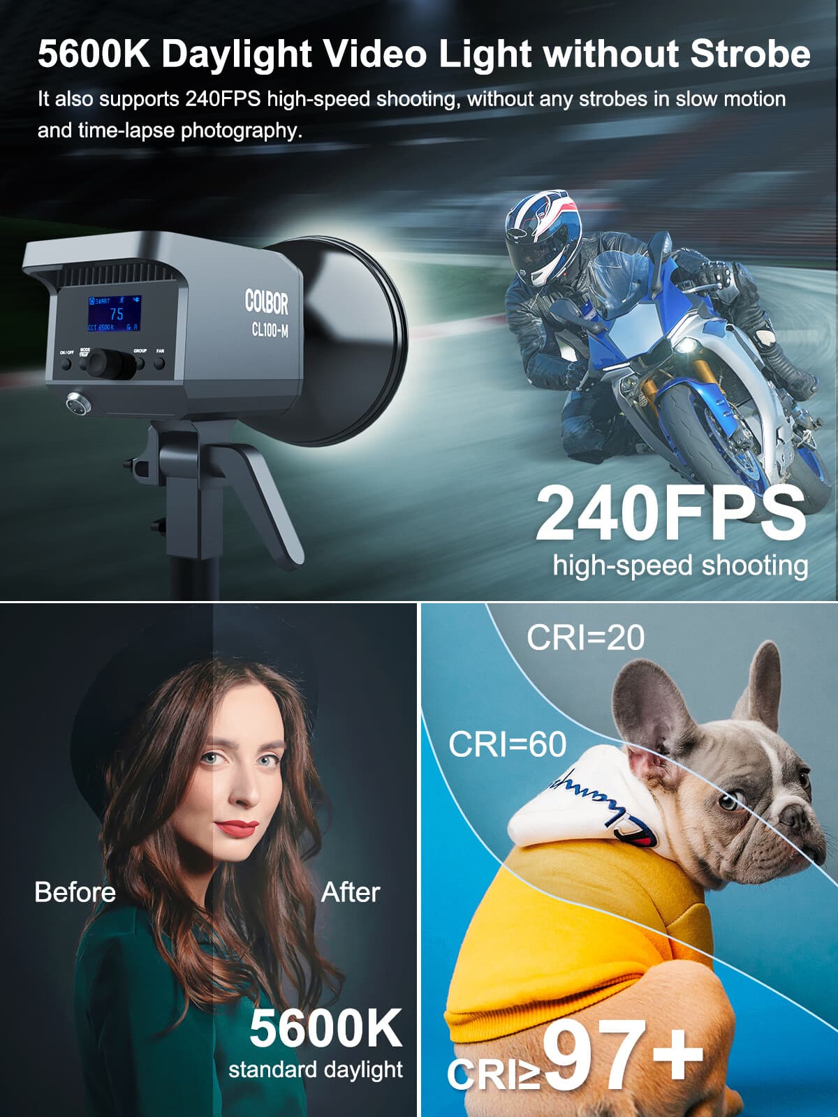 Colbor CL100M Continuous LED Video Light 100W 5600K CRI 97 for Video Studio 5