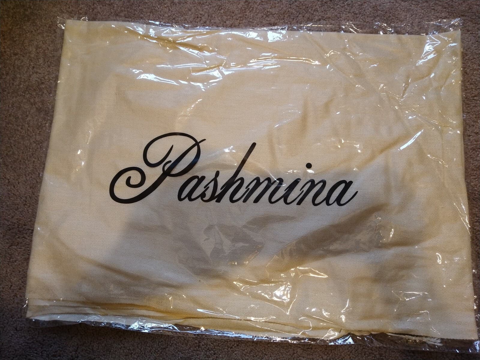 Pashmina Shawl BEIGE 70% Pashmina 30% Silk New In Package NEVER OPENED 70X30