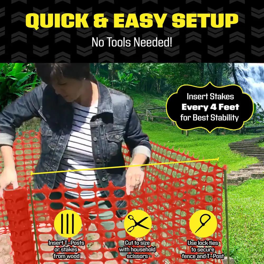 Snow Fence 4 ft. x 50 ft. Orange Construction Barrier Hi-Visibility UV Resistant 6