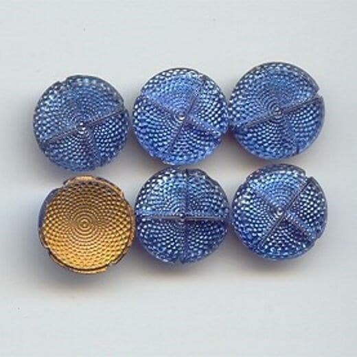 24 VINTAGE GLASS SAPPHIRE 12mm. ROUND DECO T PLAQUES 6964