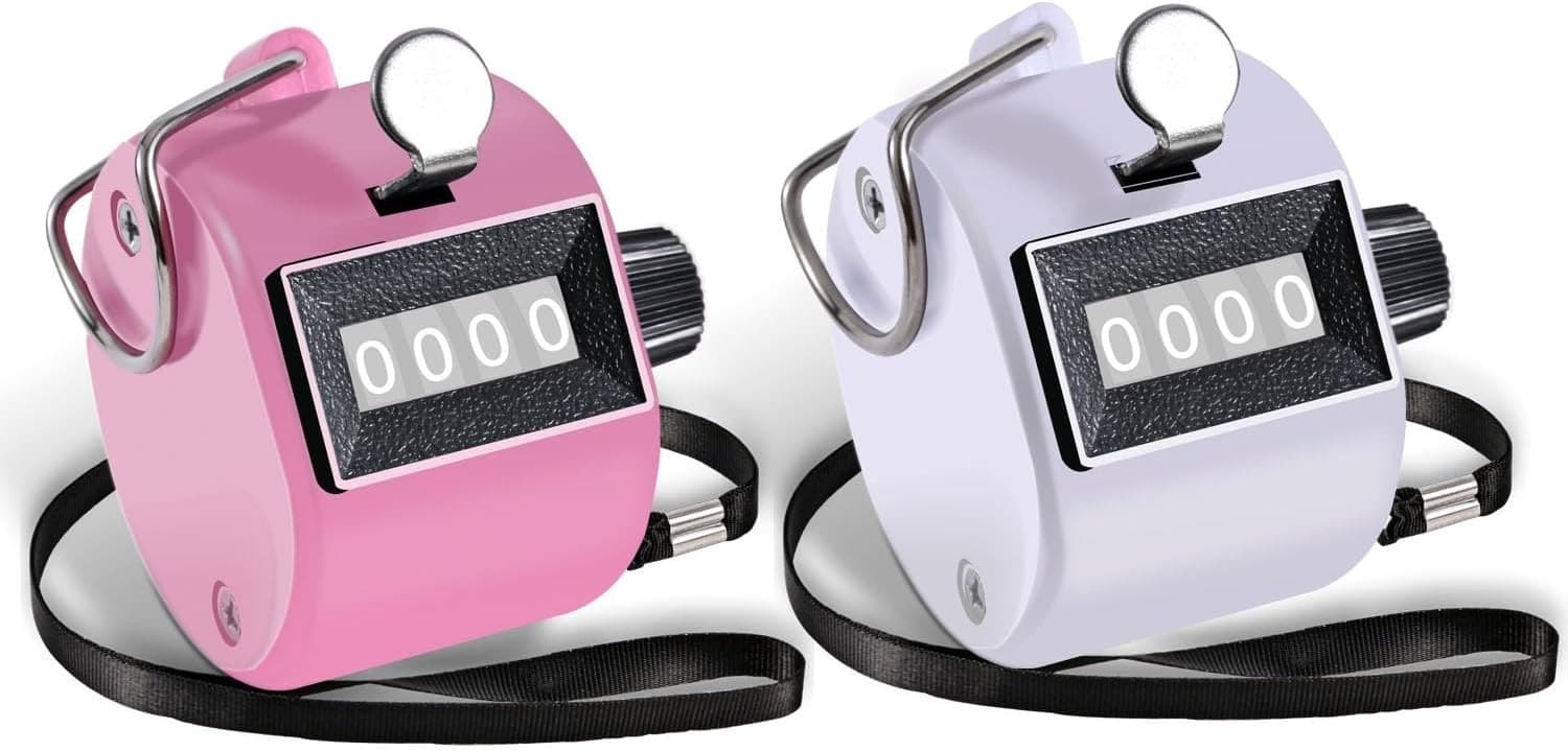 Clicker Counter Handheld Tally 4-Digit Number Counter, 2 Pink White 