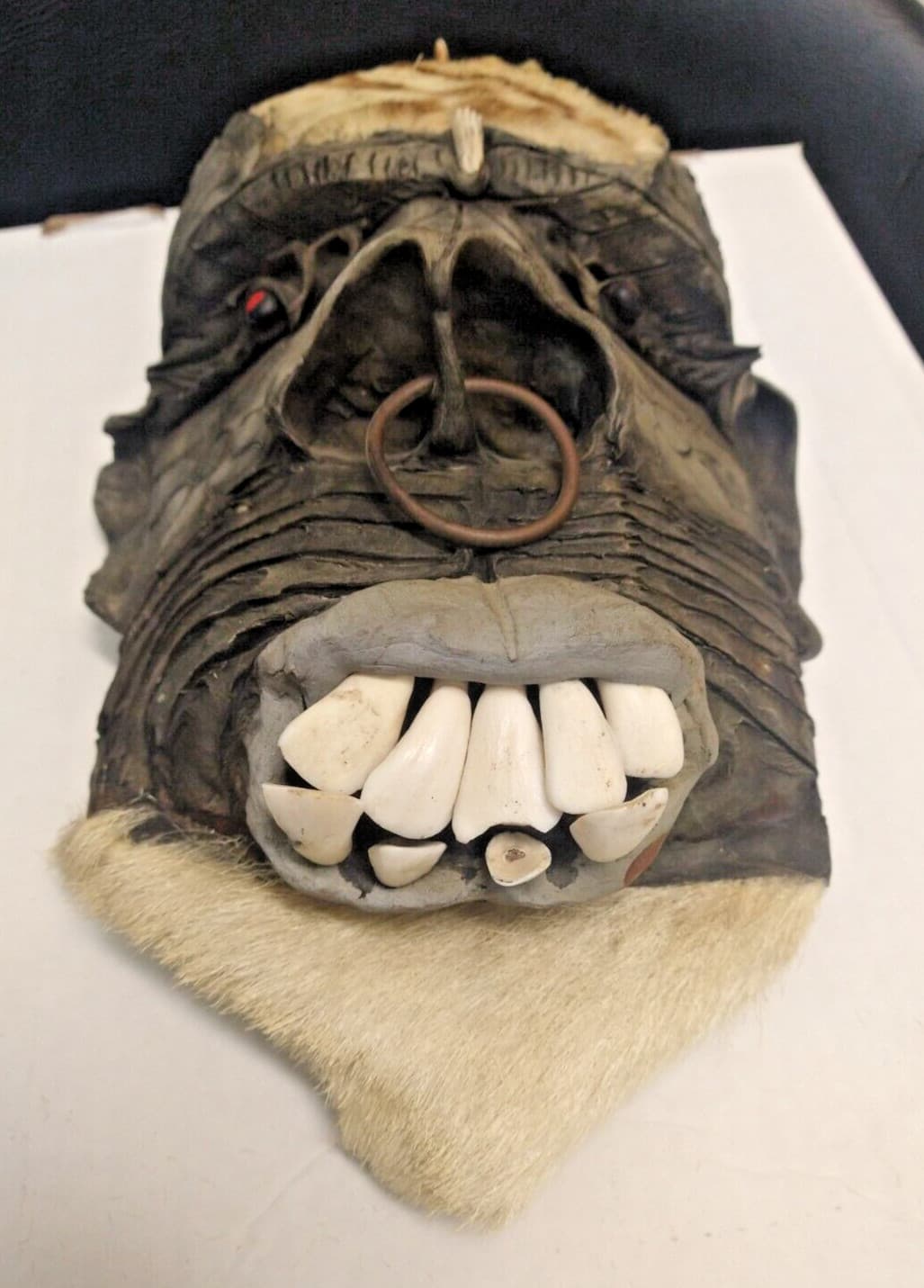 Very Unique Hand Carved Gorilla Mask w/Real Horse Teeth and Real Fur 2