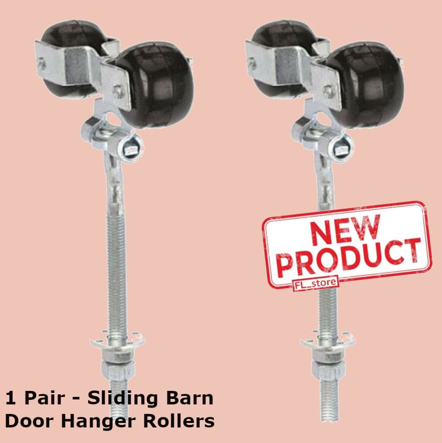 2 PACK Sliding Barn Door Hanger Rollers Pair Round Rail Track Threaded Bolts NEW