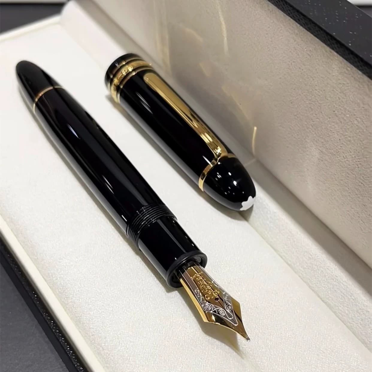 Perfect Piston Inking Resin Series Bright Black-Gold Clip Fountain Pen 4