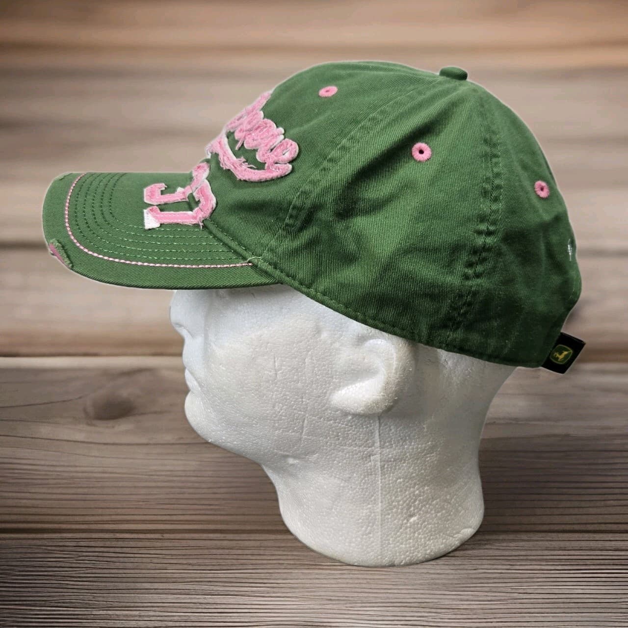 John Deere Hat Green Distressed Baseball Cap Womens Pink Adjustable Strapback 2