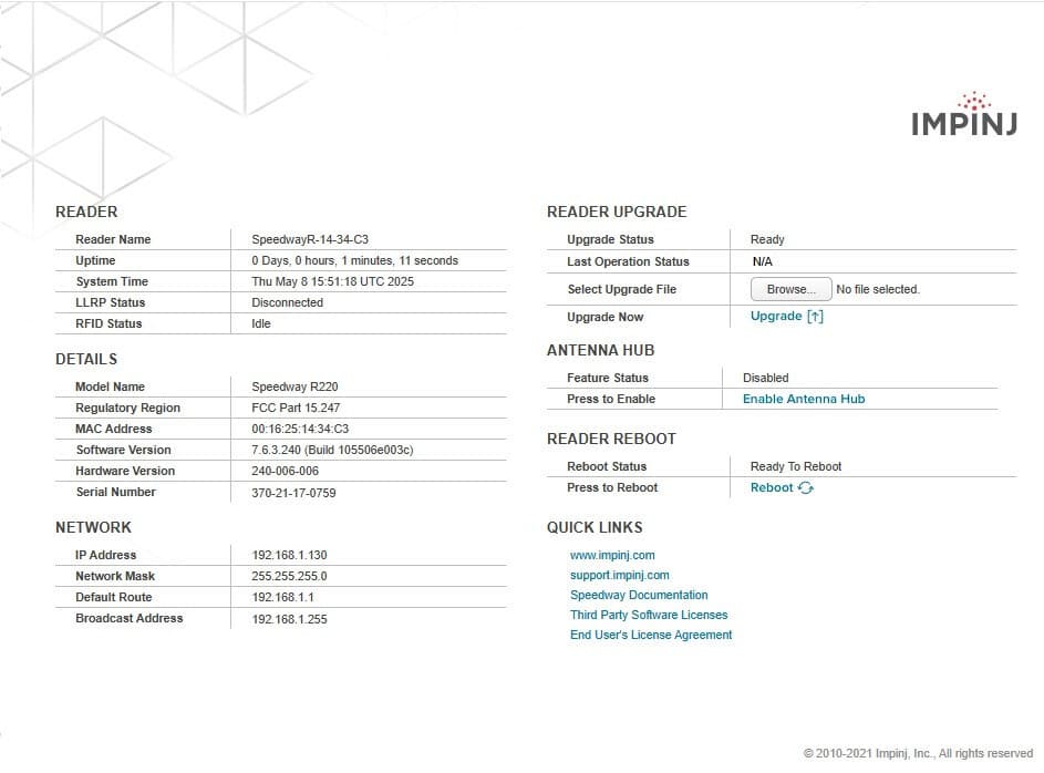 Impinj R220 Speedway Revolution UHF RFID Card Reader IPJ-REV-R220-USA2M – 2Port 2