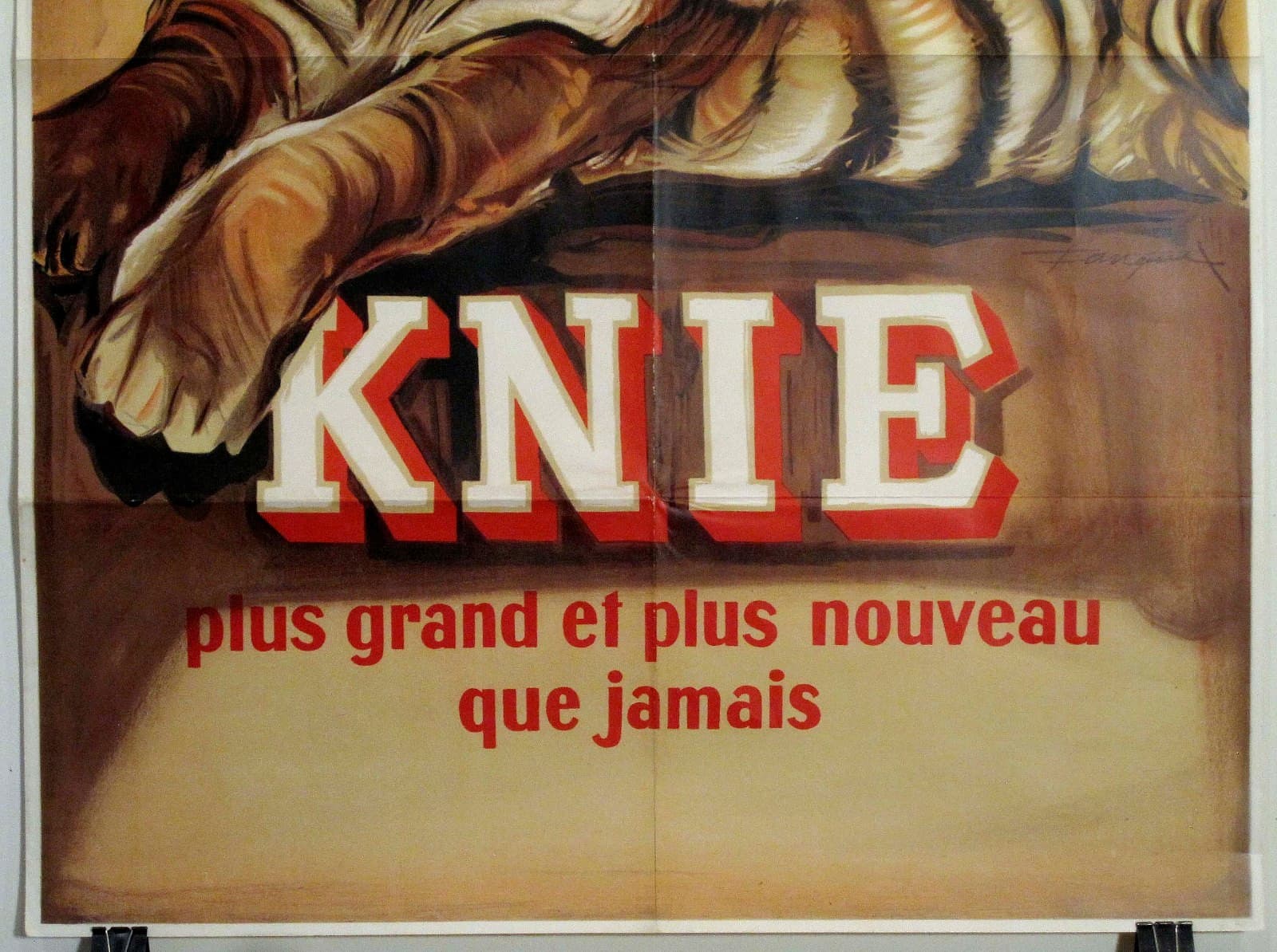 Vintage 1950s KNIE CIRCUS Switzerland 50x36 Stone-Litho TIGER Poster FREE SHIP 3