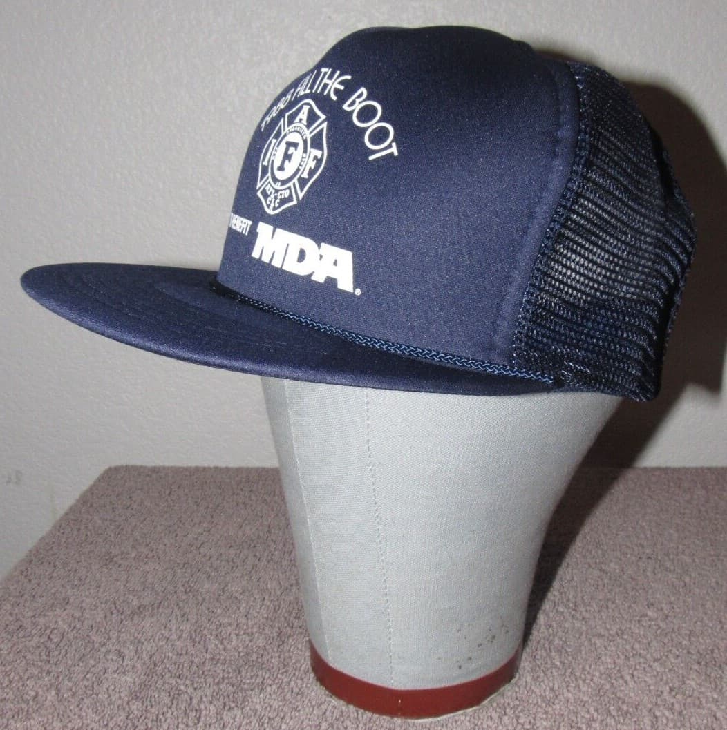 1988 MDA Firefighter Boot Drive Fundraiser Meshback Trucker Cap Hat 3