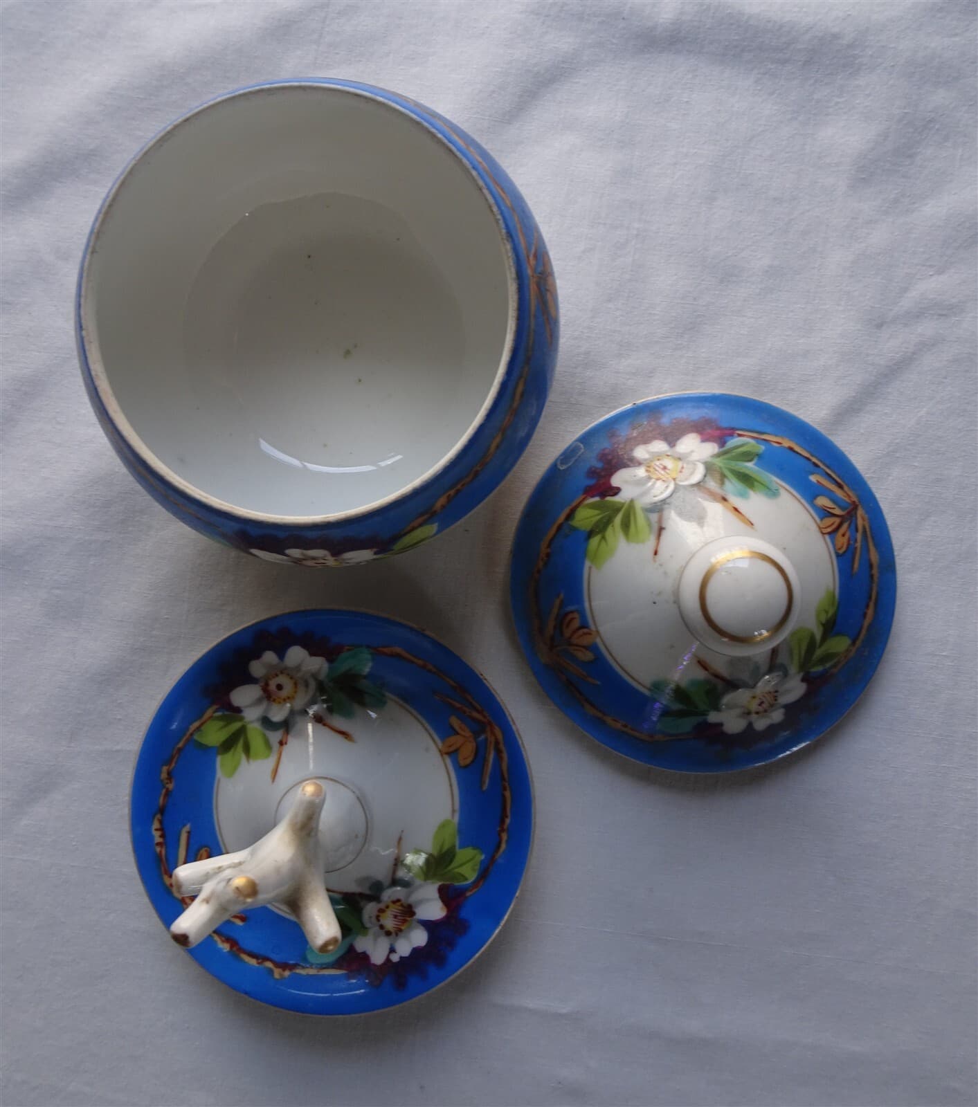 Antique 13 Piece European Porcelain Dresser Top Vanity Set, Floral, Blue & White 6