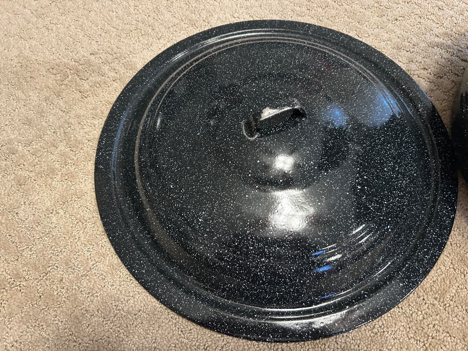 Vtg Black Speckled Enamel Double Steam Pot Clam Broth Lobster w/Spigot & Lid 6