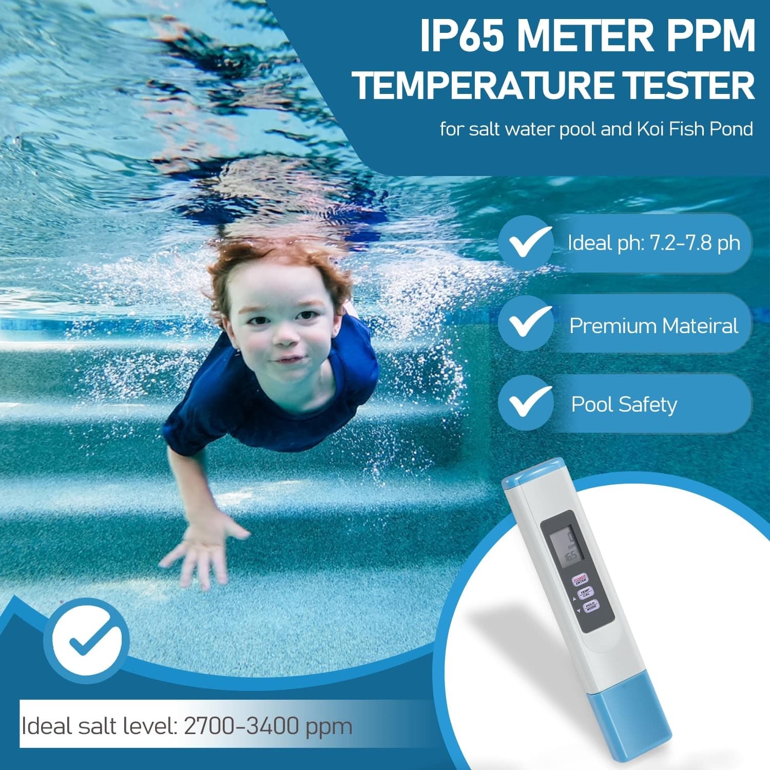 SALT-3050 Waterproof IP65 Meter/Digital Salinity PPM Temperature Tester 6
