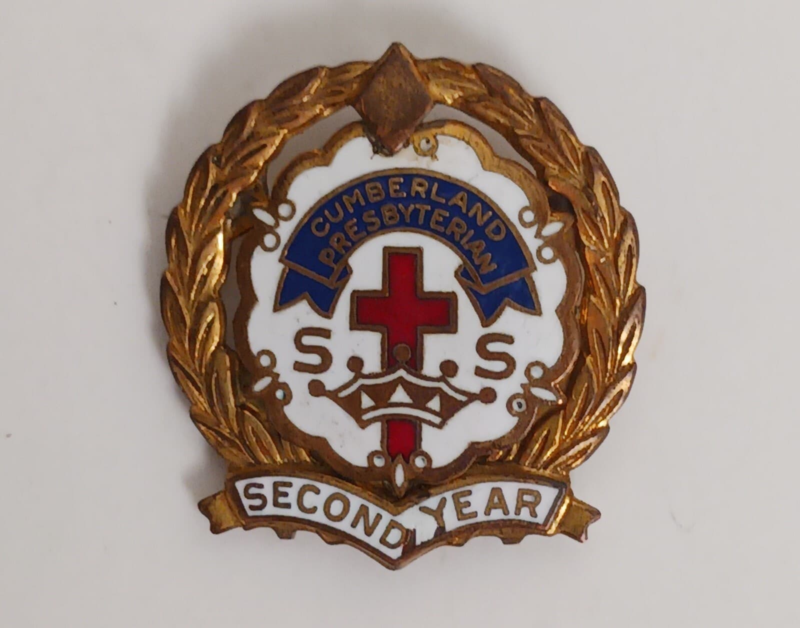 Vintage Little System Cross & Crown Enamel and Gold Methodist Sunday School Pin, 4