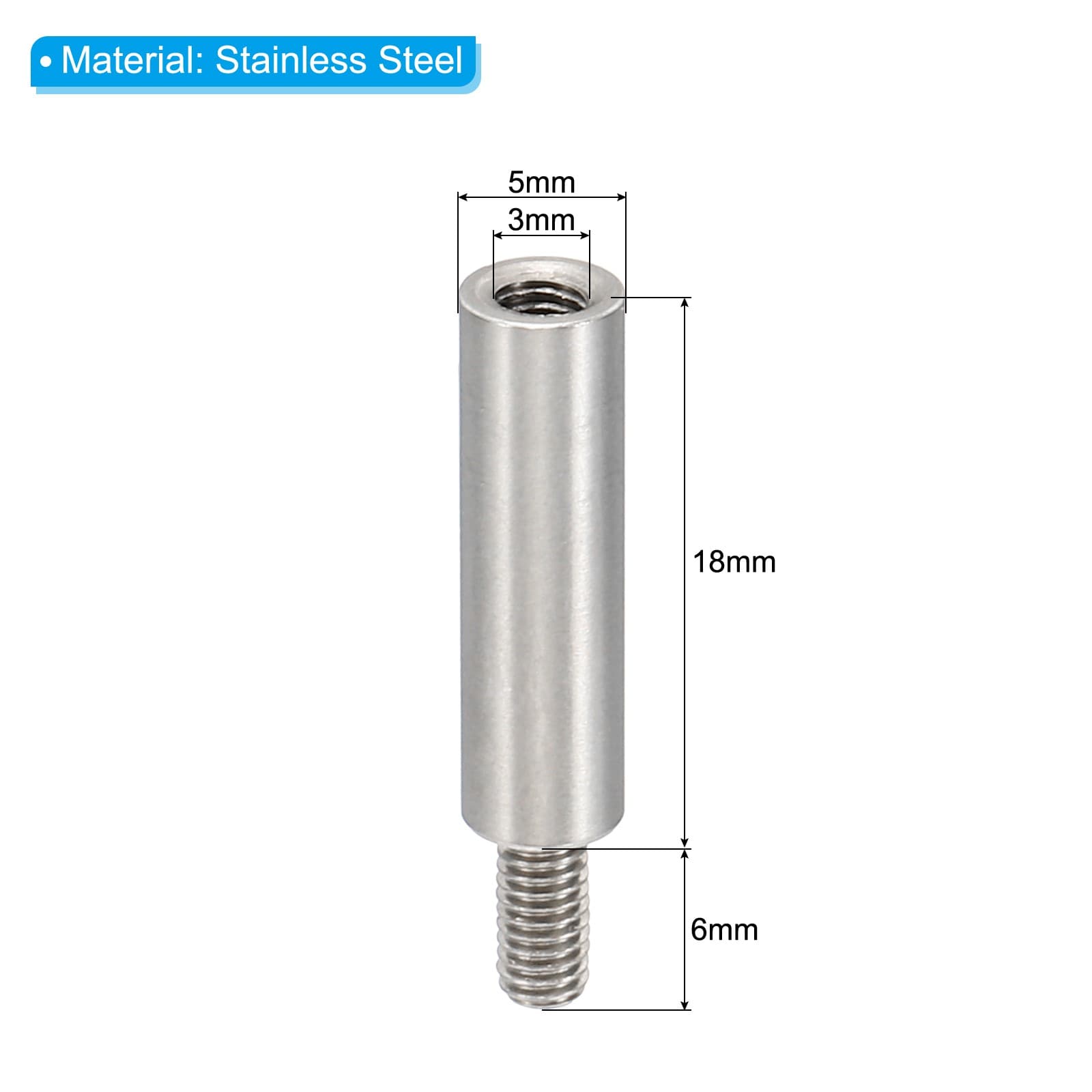 24pcs M3 Standoffs, M3 18+6mm Spacer Standoffs Steel 3mm ID 5mm OD 2