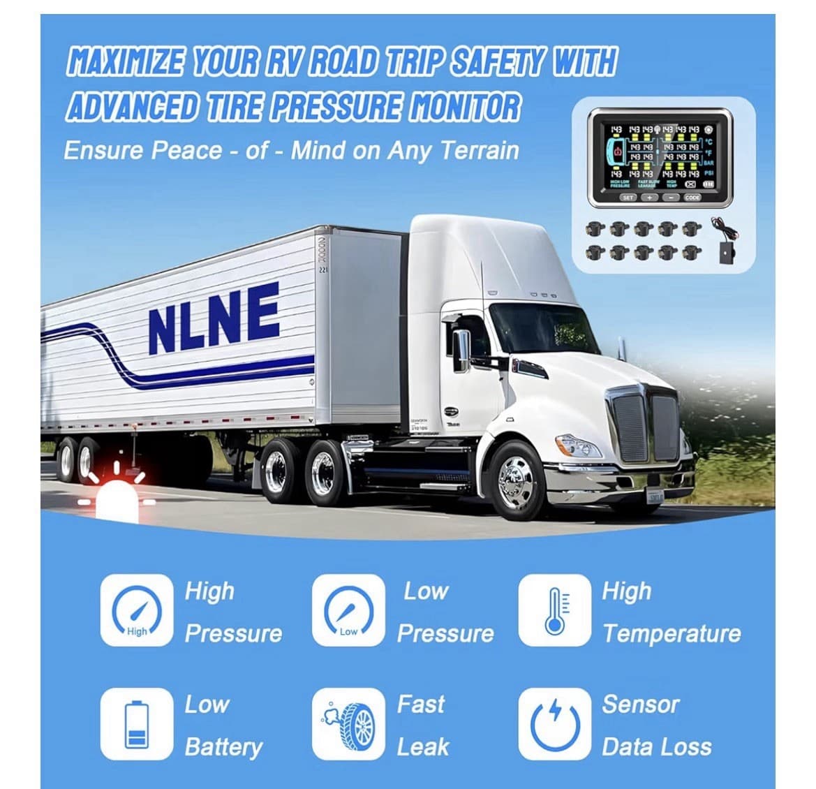 Tire Pressure Monitoring System | 4.5" Solar RV TPMS with Signal 6 Sensors 3