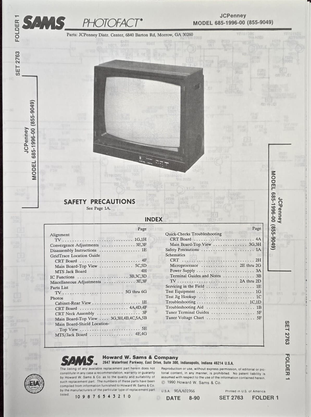 Sams Photofact 2763-1 Service Manual for JC PENNEY 685-1996-00 (855-9049)