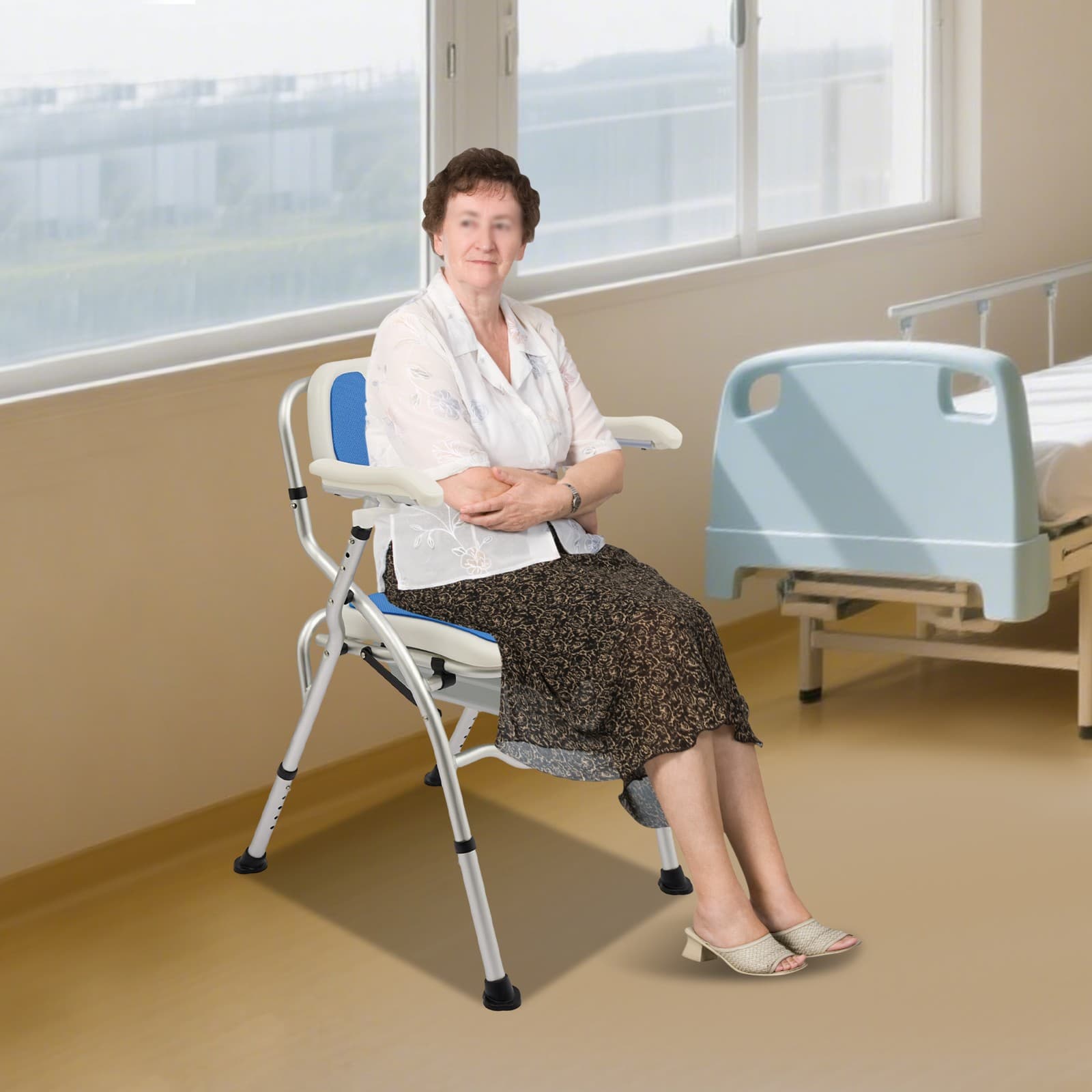 Bedside Shower Chair Commode Chair w/ Backrest & Armrests Height Adjustable 5