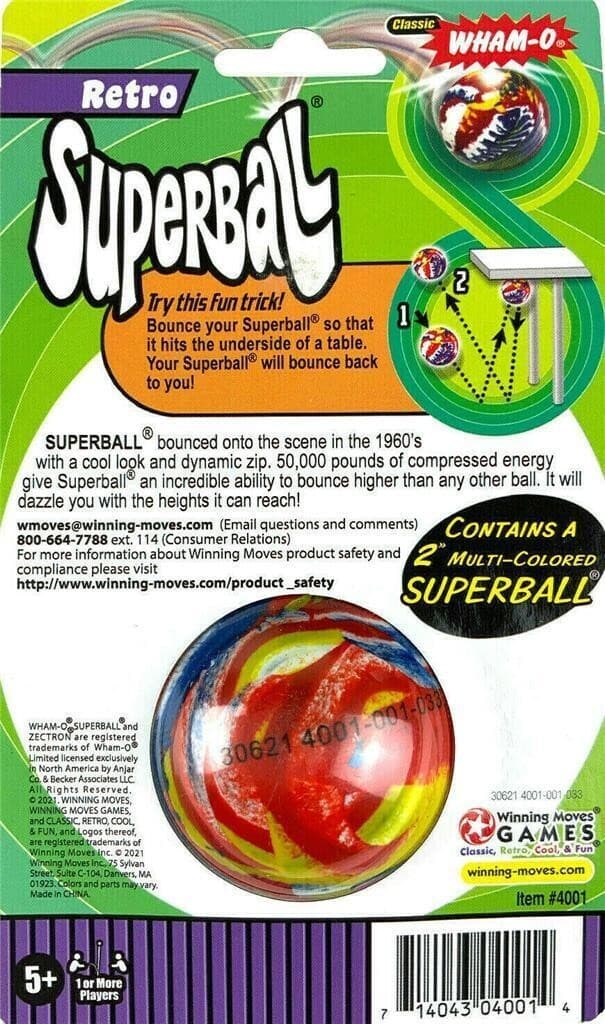 LARGE 2" Wham-O Color SWIRL Original SUPER BALL Whamo Zectron Rubber SuperBall 3