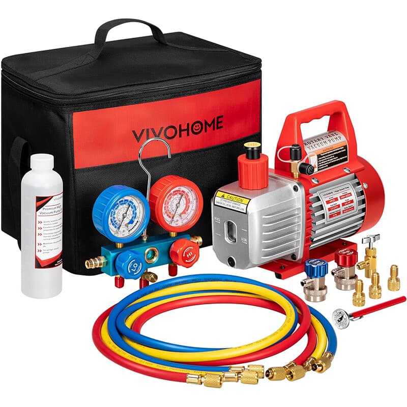 3.5 CFM 1/4 HP Air Vacuum Pump HVAC Manifold Gauge Set AC A/C Refrigeration Kit