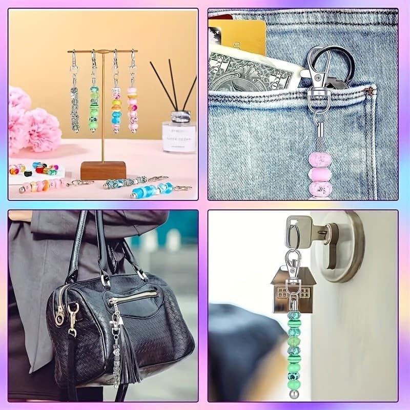 12-22 Pcs Beadable Keychains Bars Bulk Blank Beaded Metal Keychain for Craft DIY 4