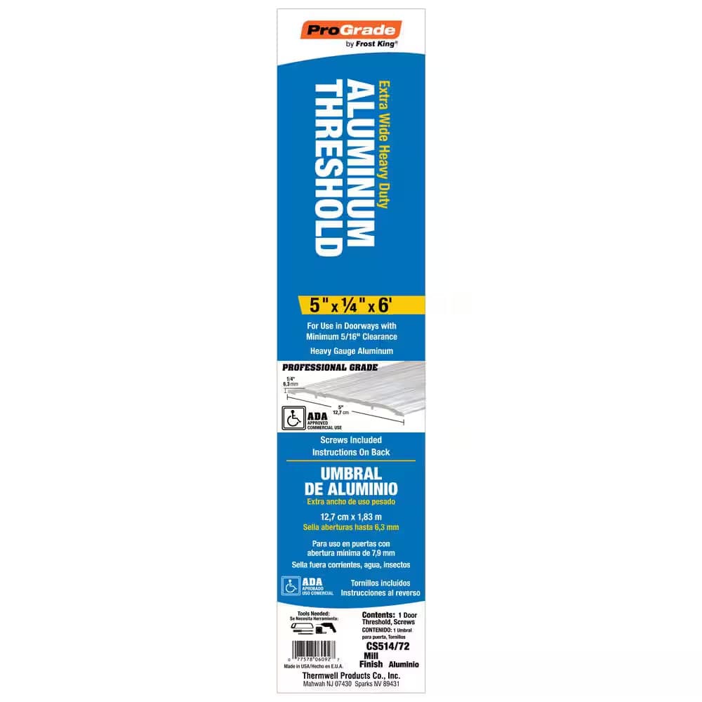 Door Threshold 5 In. X 72 In. Heavy-Duty Aluminum Commercial Use Low Profile 2