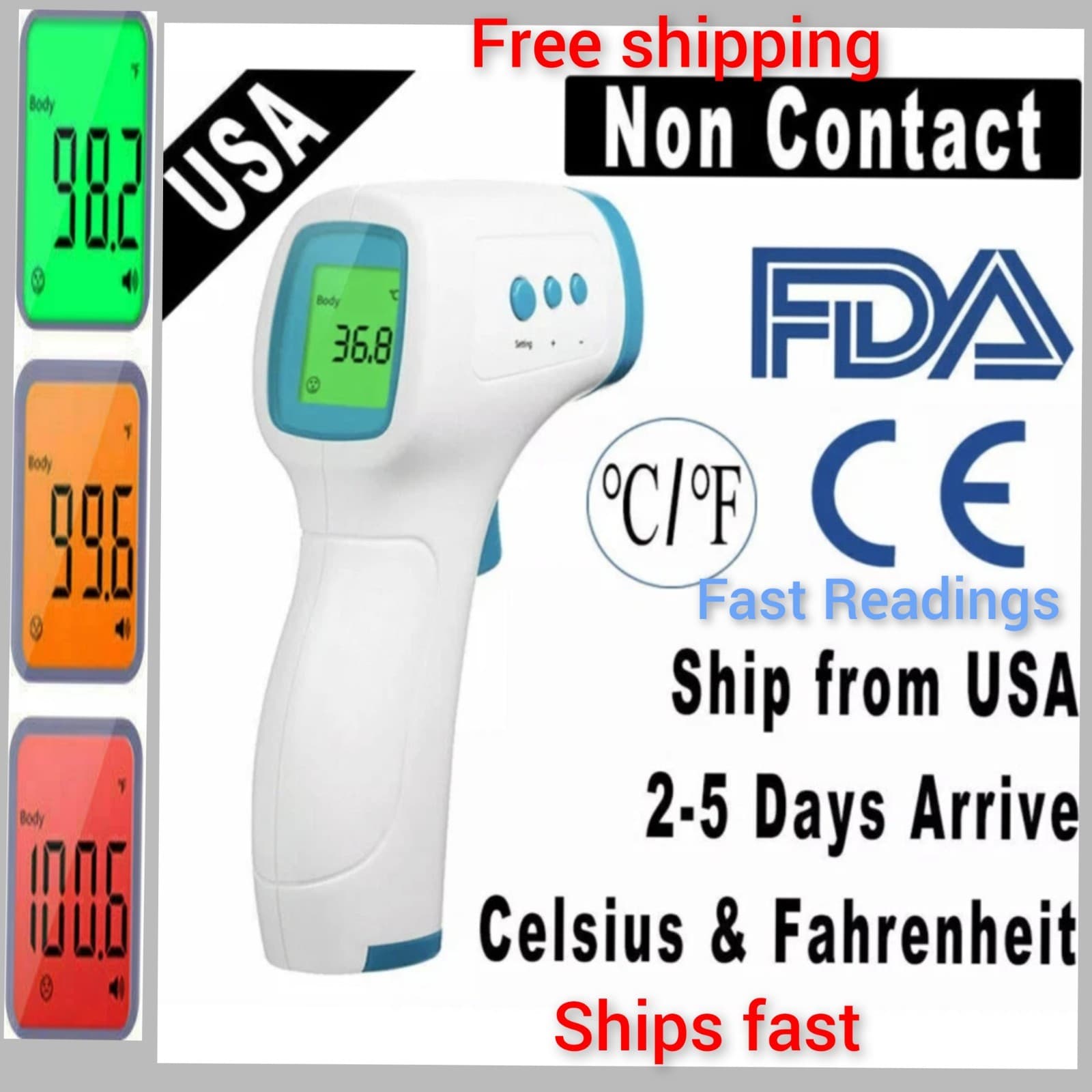 NON-CONTACT CE Medical Grade Infrared Forehead Thermometer LCD Laser USA SHIP🌡
