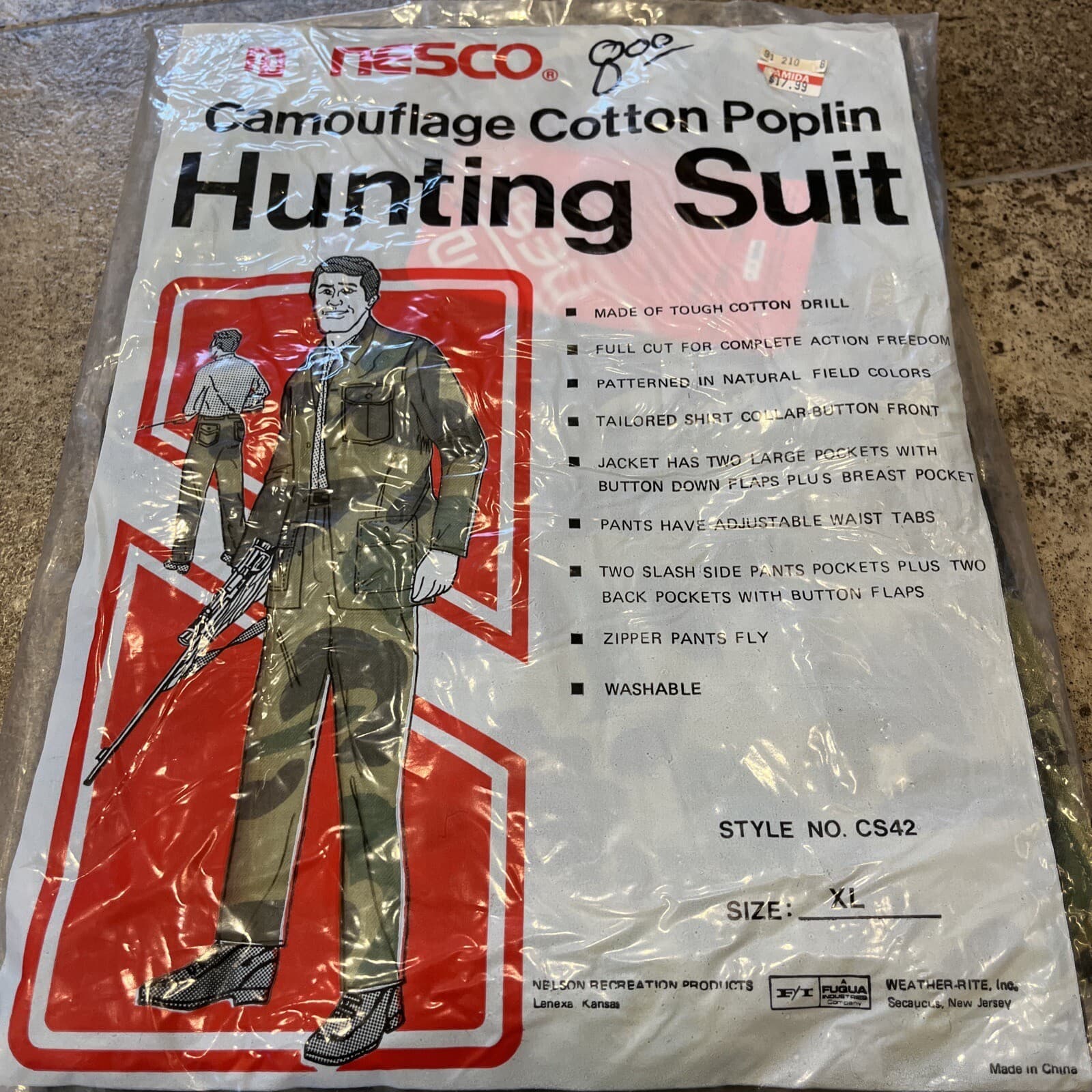 Vintage Nesco Camouflage Camo Cotton Poplin Hunting Suit Size XL CS42 NOS 3