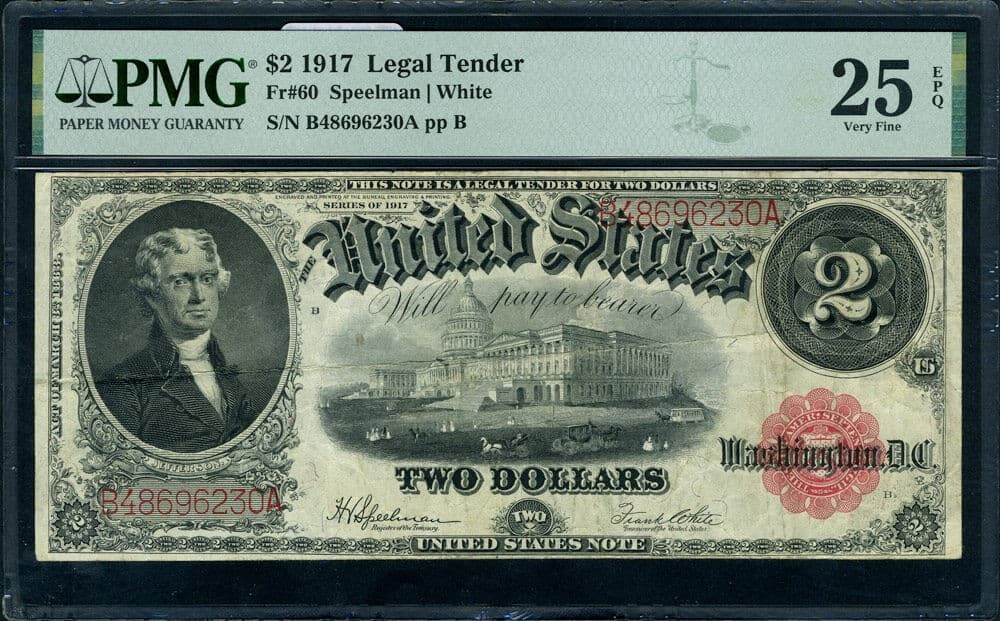 FR. 60 $2 1917 Legal Tender PMG VF25 EPQ 2