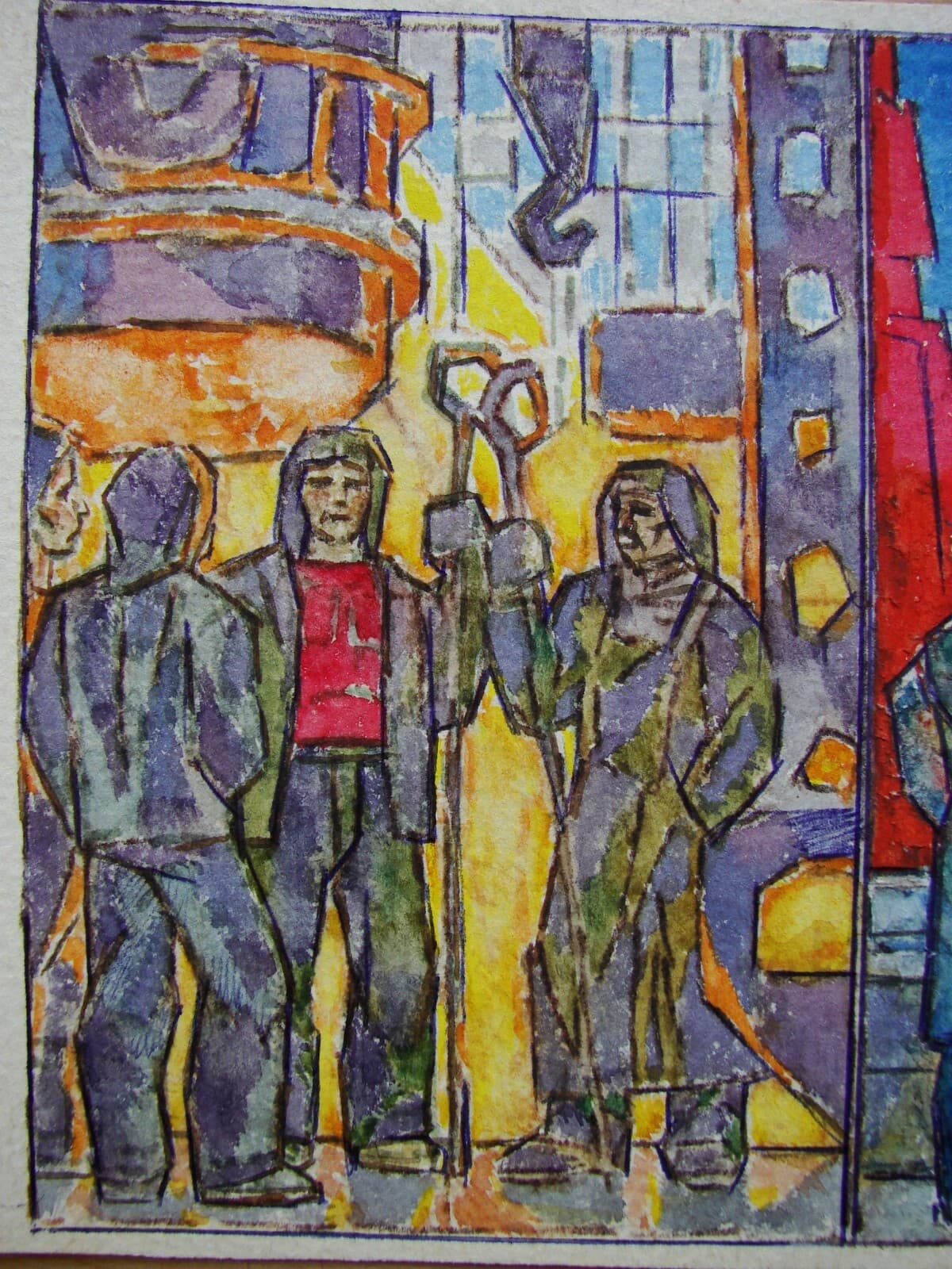 Ukrainian Soviet cubism Painting Gagarin space astronaut rocket Vostok aviator 5