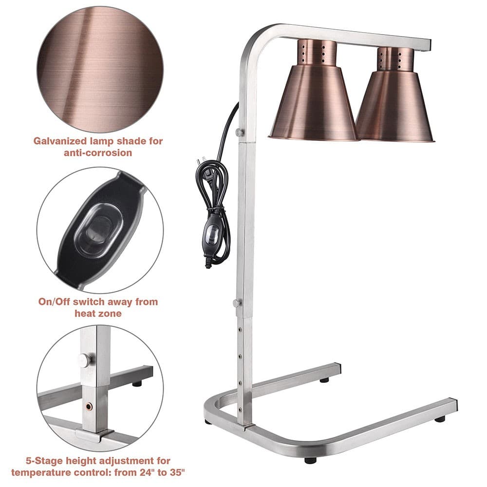 WeChef Commercial Food Heat Lamp Dual Bulb Countertop Food Court Restaurants 3