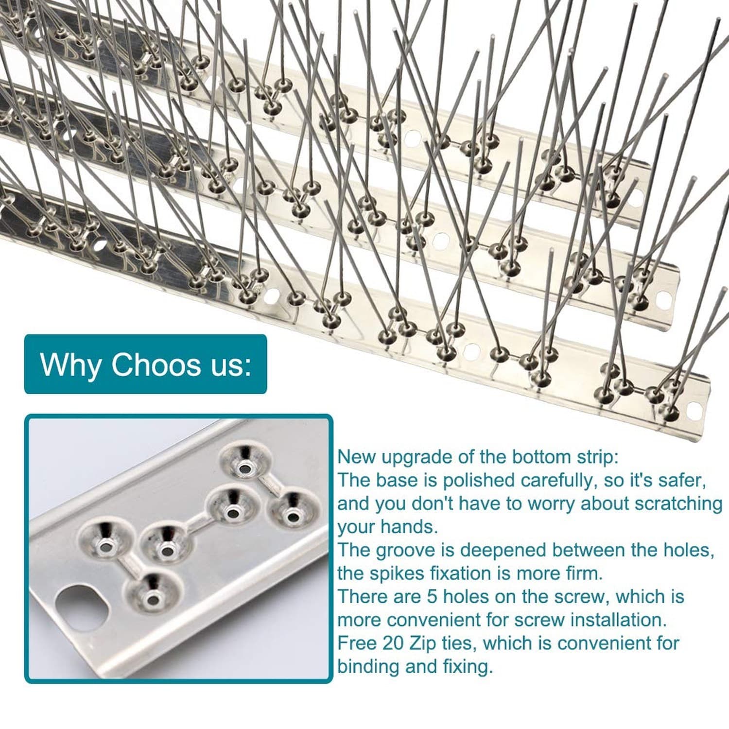 Bird Spikes Cover 11Feet Stainless Steel Pigeons Spikes Small Bird Spikes for... 4