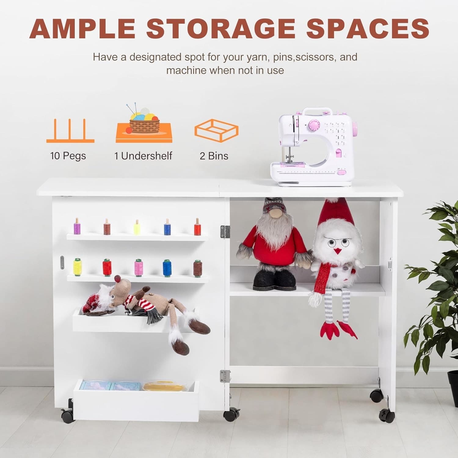 Multipurpose Sewing Machine Table - Space-Saving with Wheels and Magnetic Locks 5