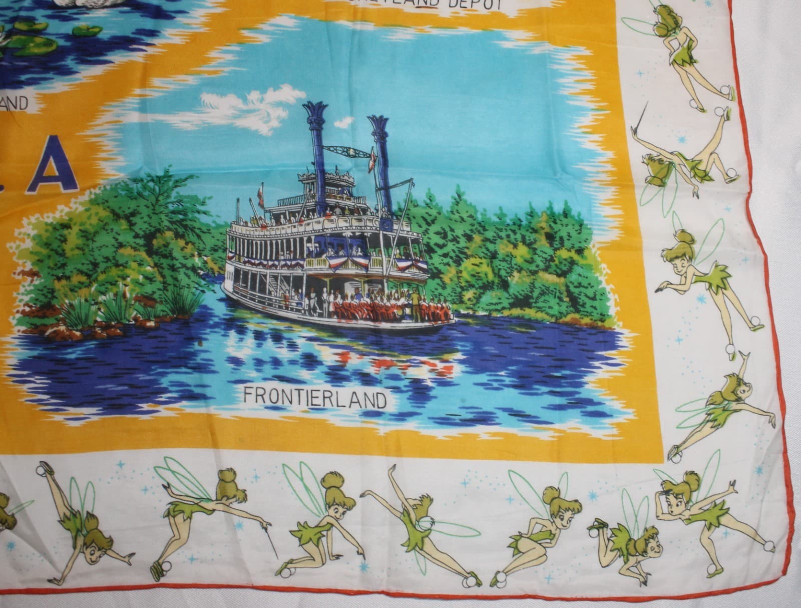 Vintage Disneyland Rayon/Silk Scarf Rare 1961 Walt Disney Productions Tinkerbell 3
