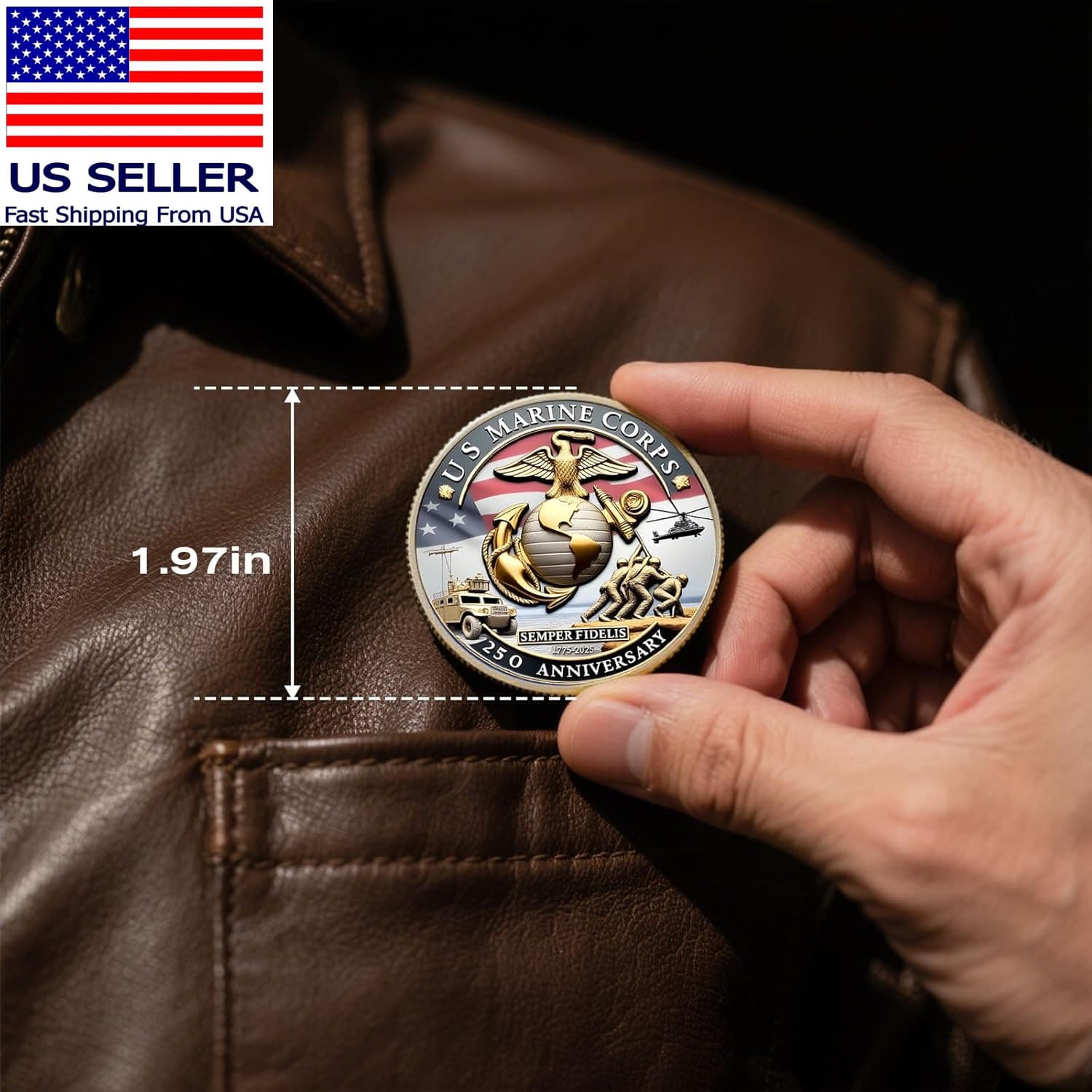 Marine Corps 250Th Anniversary Challenge Coin, 1.77 Inch Double-Sided US.MC Mili 3