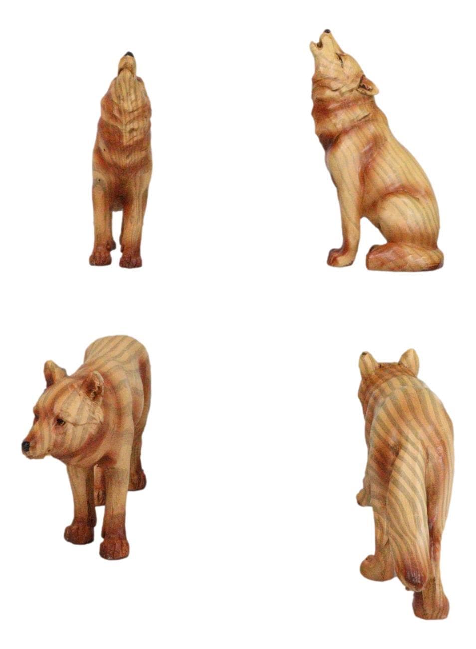 Pack of 4 Full Moon Howling Scouting Pose Alpha Gray Wolf Faux Wood Figurines 4