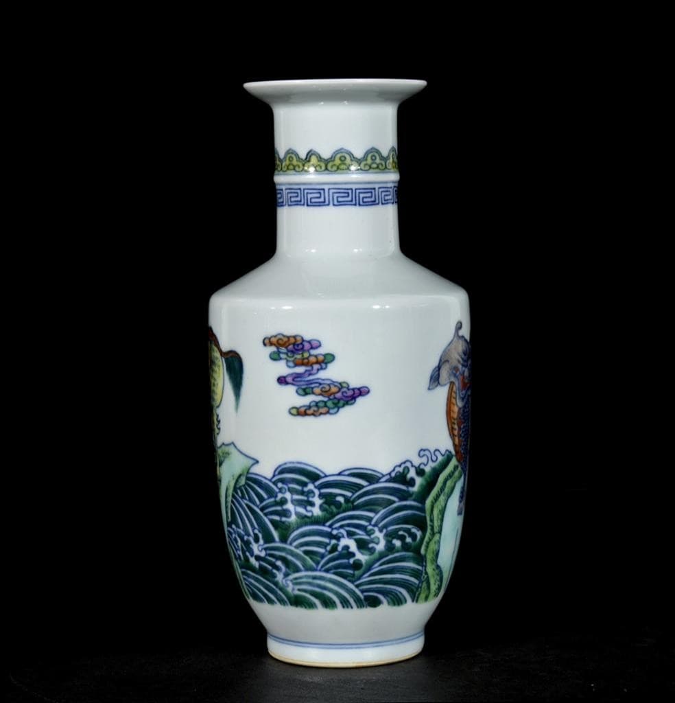 Pair Yongzheng Signed Old Chinese Doucai Vase W/kylin U1339 5