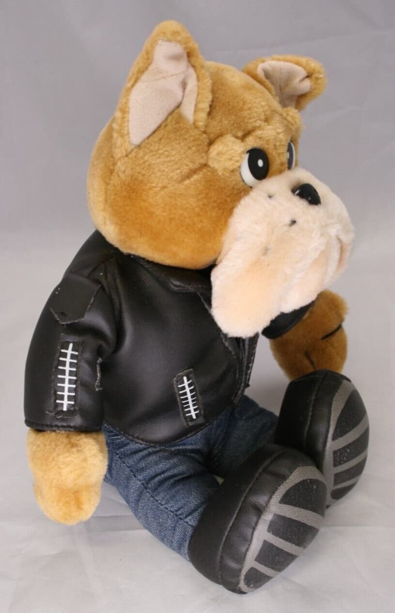 Vintage Biker Tan Bulldog 10" Plush Stuffed Animal Leather Jacket 4
