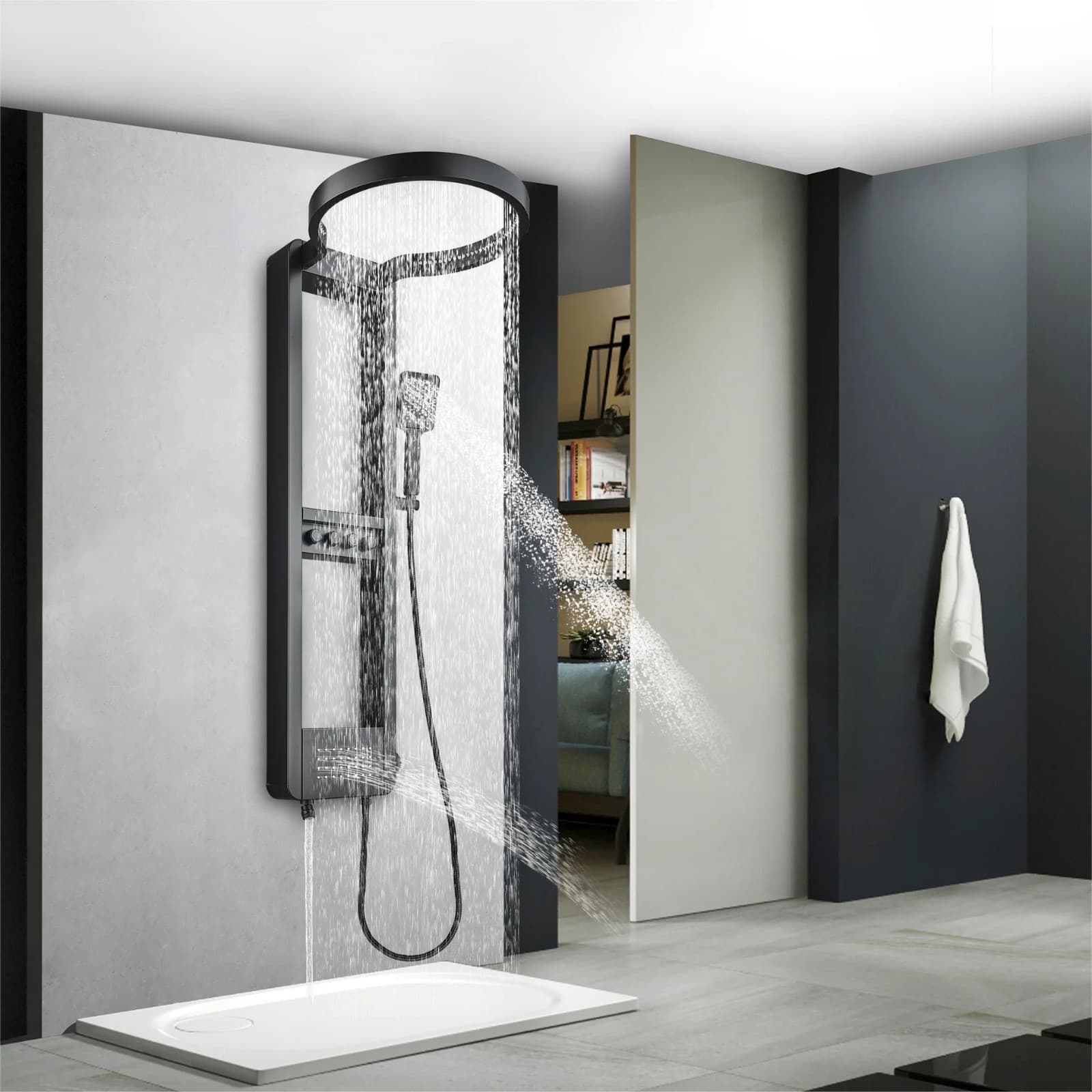 Stainless Steel Shower Panel SP-8117MB H48" x D(panel)3.3"D Sh-head 24" x W 10" 2