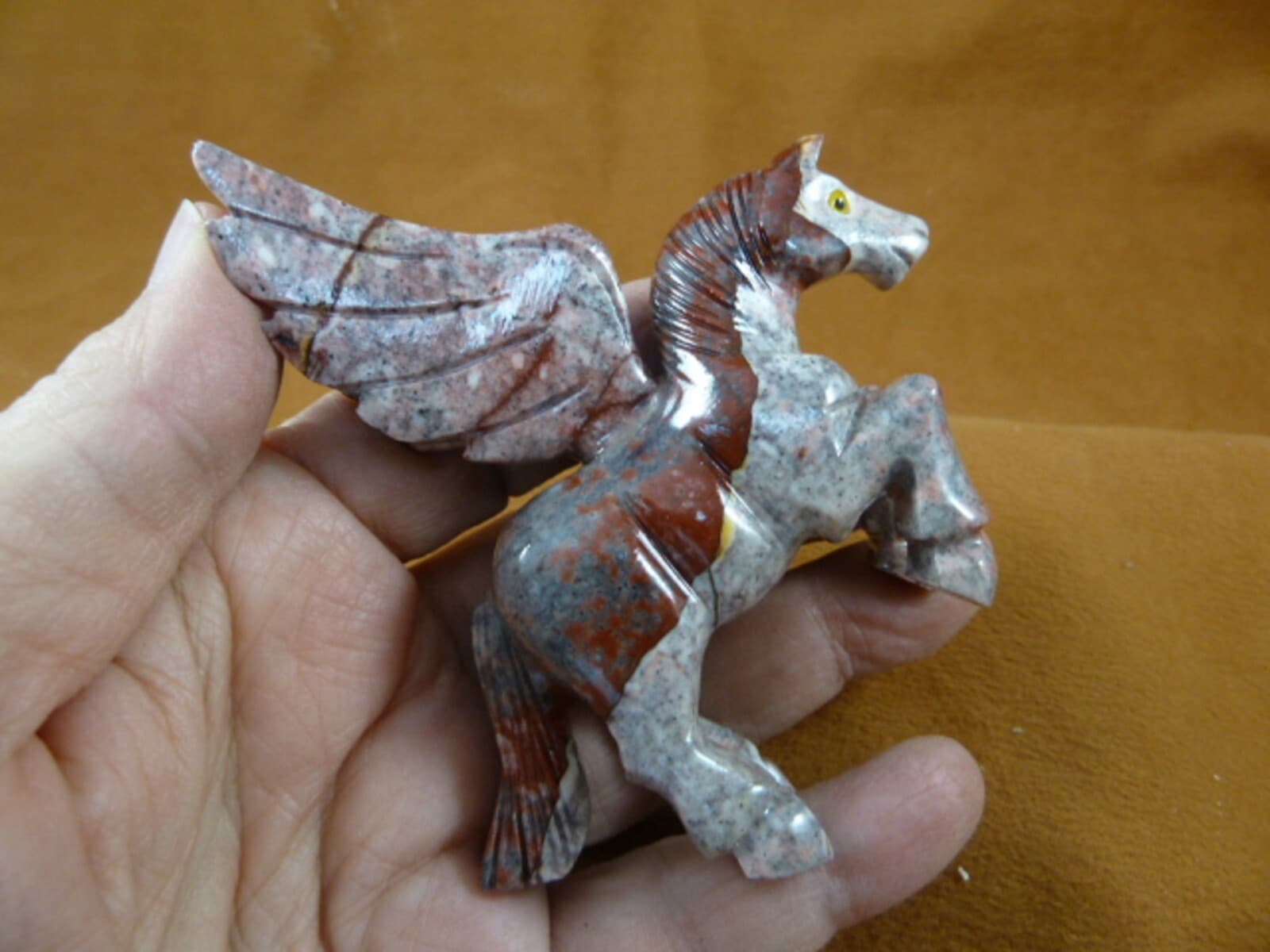 (Y-PEG-400) Red white gray Pegasus gemstone wild flying horse SOAPSTONE PERU GEM 2